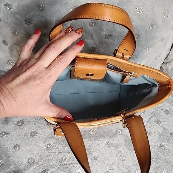 Coach 2001 RARE vintage mini Signature Light Brown Camel Beige Gold Raffia Tote - Picture 4 of 5